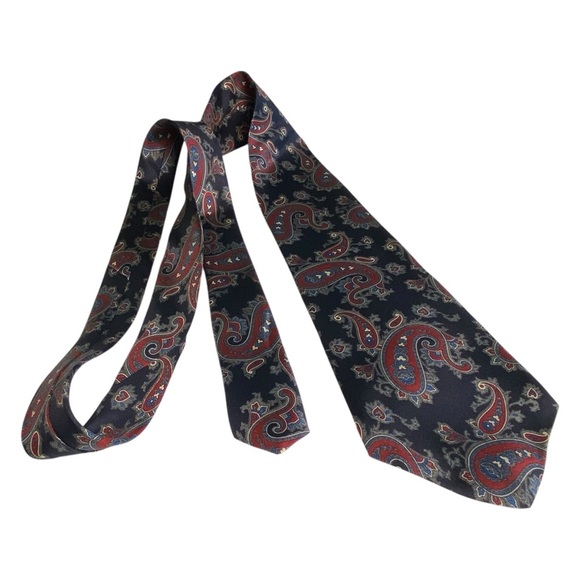Hardy Amies Paisley Silk Tie - Blue and Burgundy - Picture 1 of 3